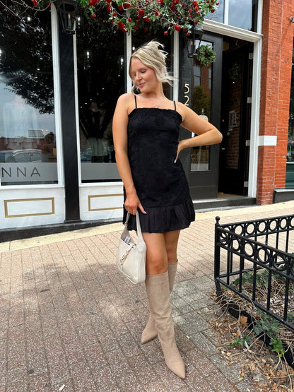 Alisa Black Floral Square Neck Mini Dress