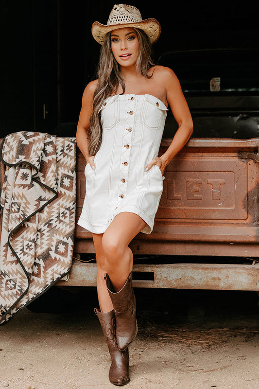 In Her Element Strapless Denim Mini Dress (White)
