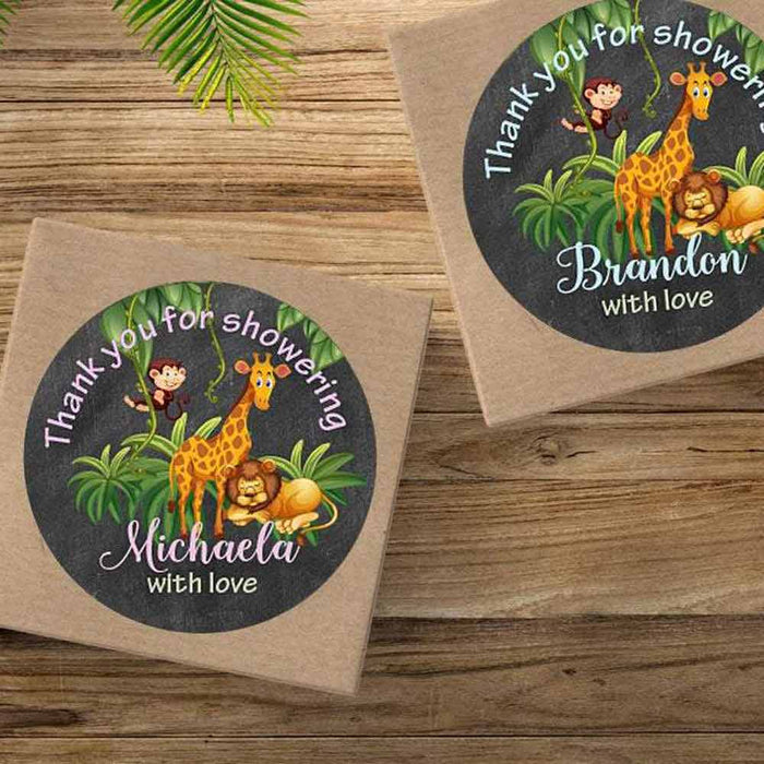 Jungle Party Thank you Baby Shower Stickers - XOXOKristen