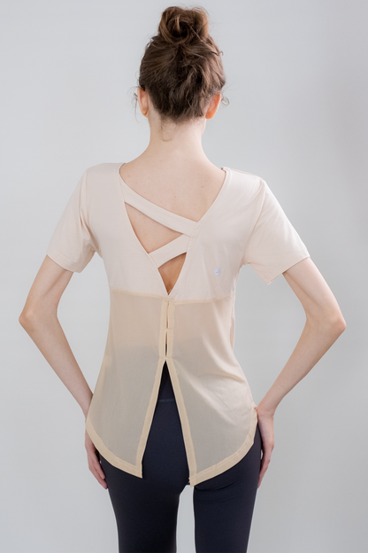 BreezeBack Split-Mesh Yoga Top for Women – Ready Stock