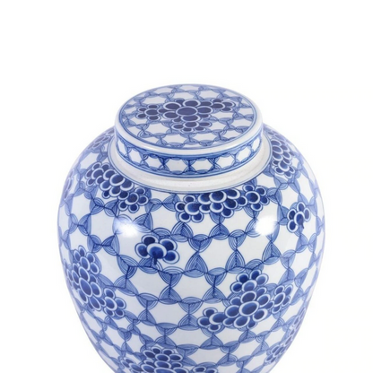 B&W Honeycomb Floral Lidded Ming Jar
