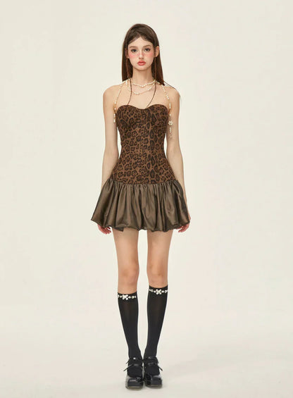 Leopard Print Strapless Mini Dress