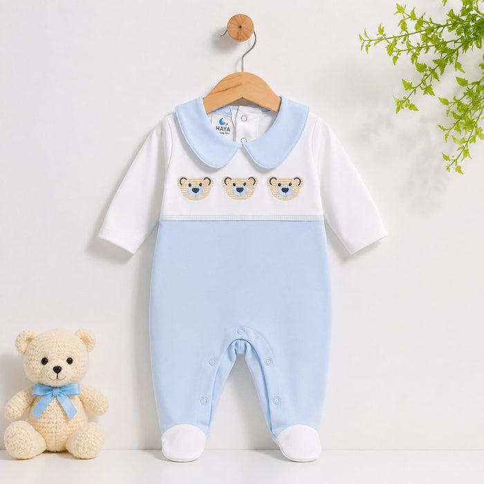 Close Feet Cotton Fashion Romper - Blue - Bears