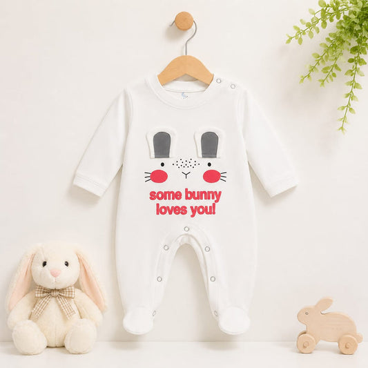 Close Feet Cotton Fashion Romper - White - Cute Bunny