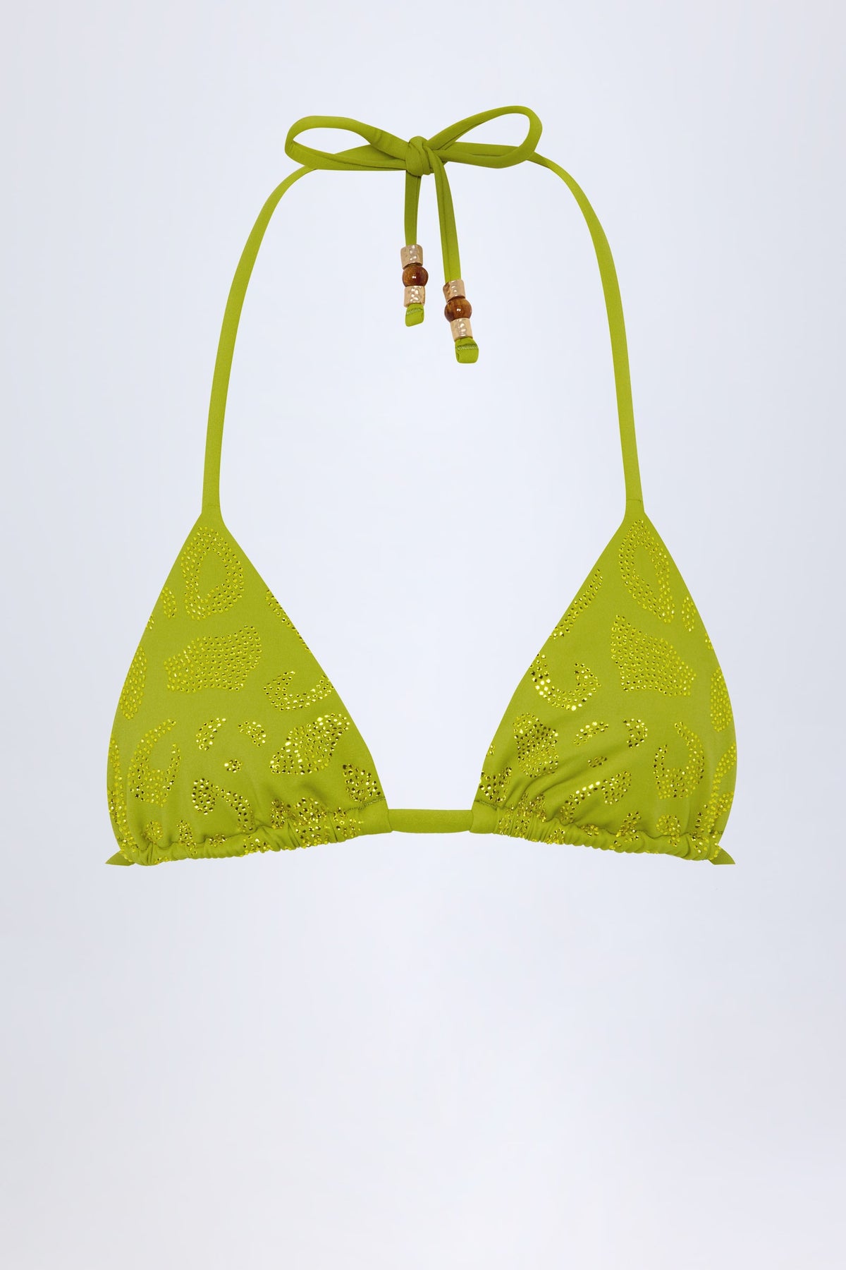 Charm-Detail Triangle Bikini Top in Olive Green