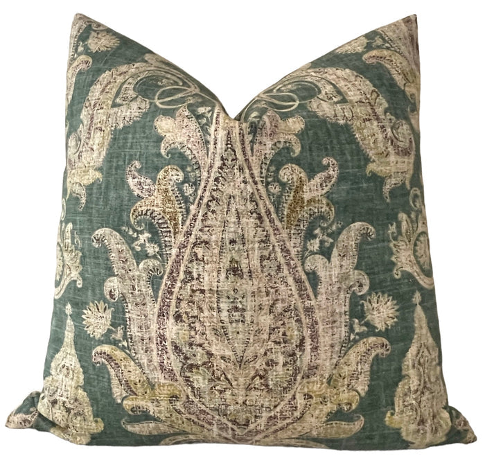 Dark Green Persian Paisley 22x22 Pillow Cover - Annabel Bleu