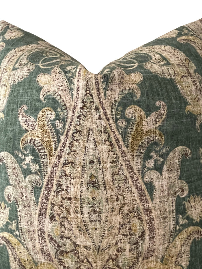 Dark Green Persian Paisley 22x22 Pillow Cover - Annabel Bleu