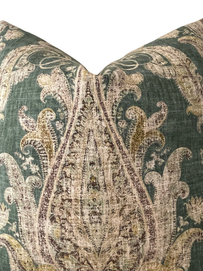 Dark Green Persian Paisley 22x22 Pillow Cover - Annabel Bleu