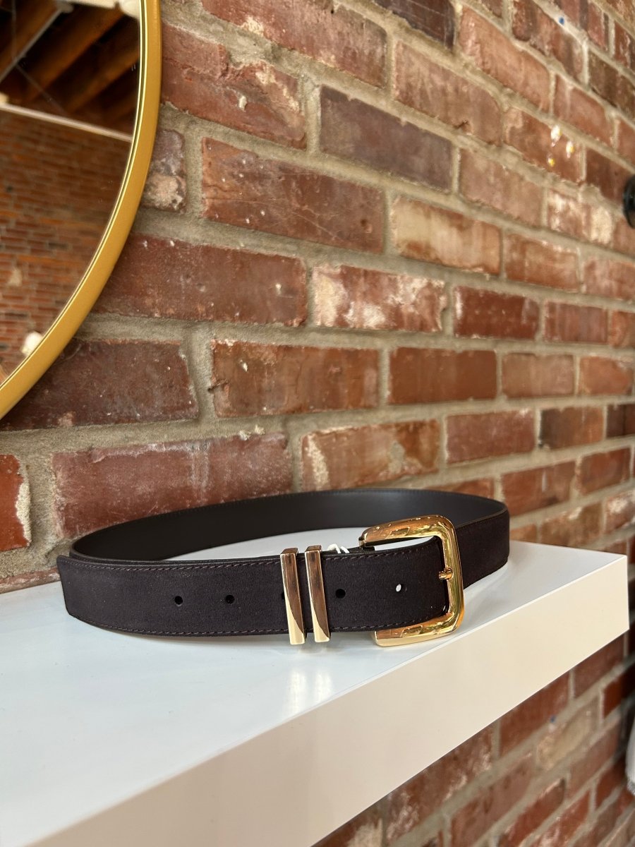 Dedra Dark Brown Suede Gold Buckle Belt
