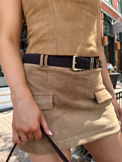 Dedra Dark Brown Suede Gold Buckle Belt