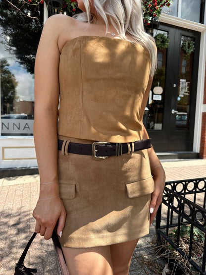 Dedra Dark Brown Suede Gold Buckle Belt