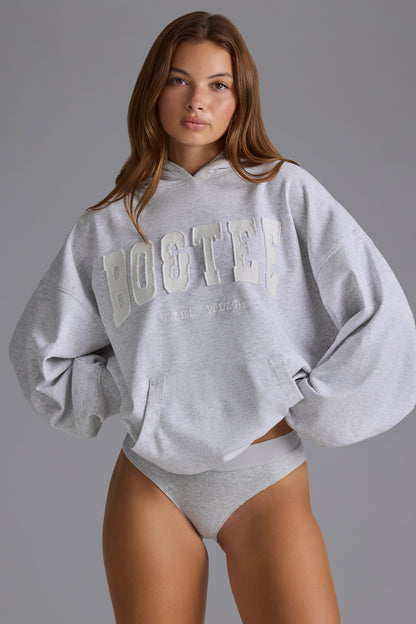 Cotton Fleece Appliqué Oversized Hoodie in Grey Marl