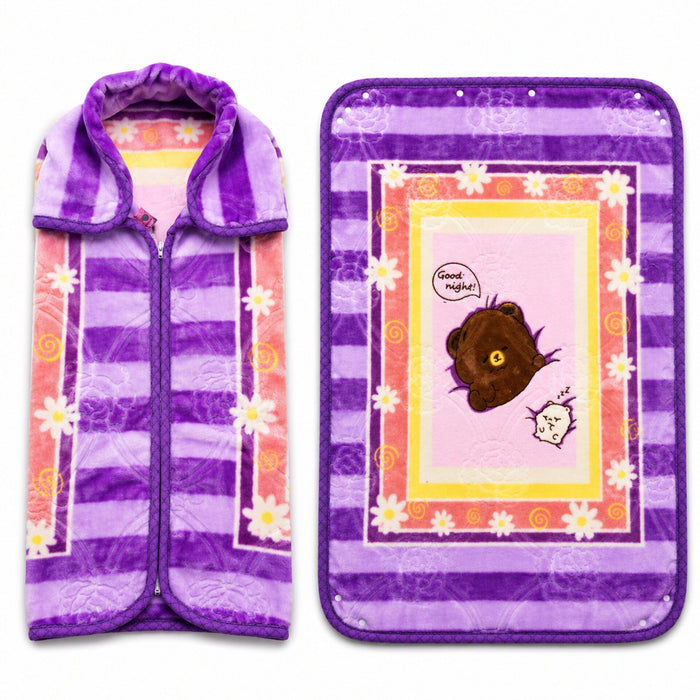 Double Ply Baby Zip Blanket - Purple - Bear (44*32 Inches)