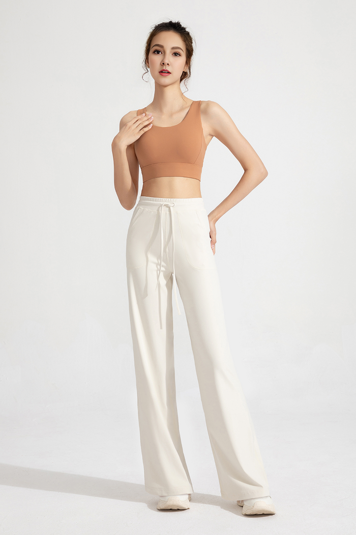 Drawstring Flare Yoga Pants with Pocket for Women