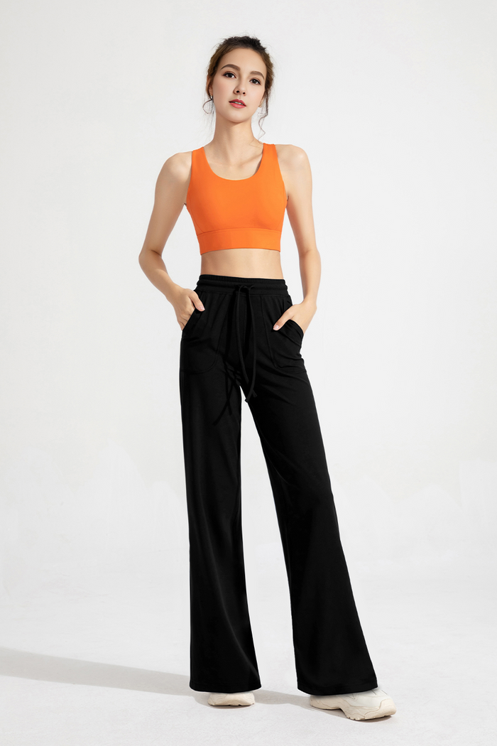 Drawstring Flare Yoga Pants with Pocket for Women