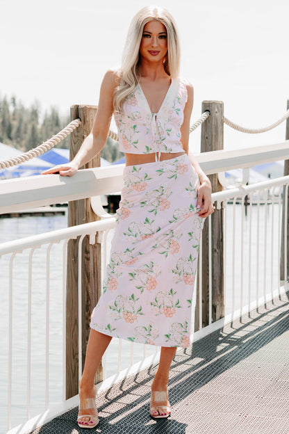 Always Beautiful Floral Satin Skirt (Baby Pink)