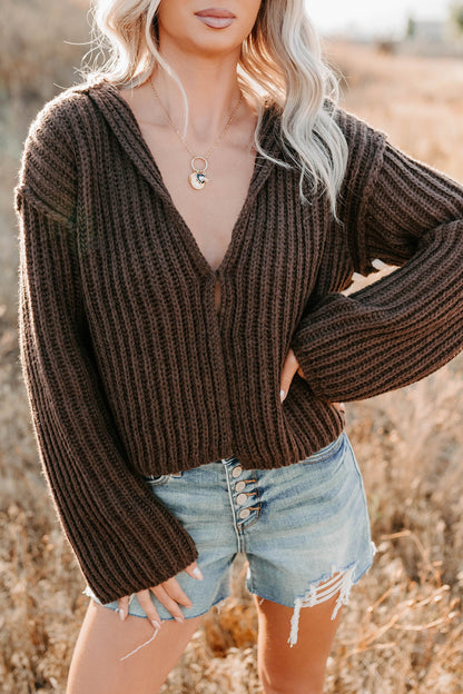 Fading Embers Stitch Sleeve Cardigan (Chocolate)