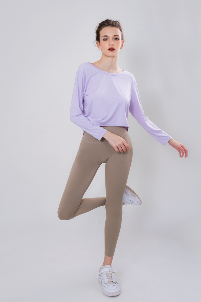 DualStyle Split-Back Mesh Long Sleeve Workout Top for Women