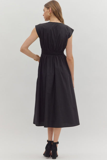 Selene Zip-Front Cap Sleeve Midi Dress