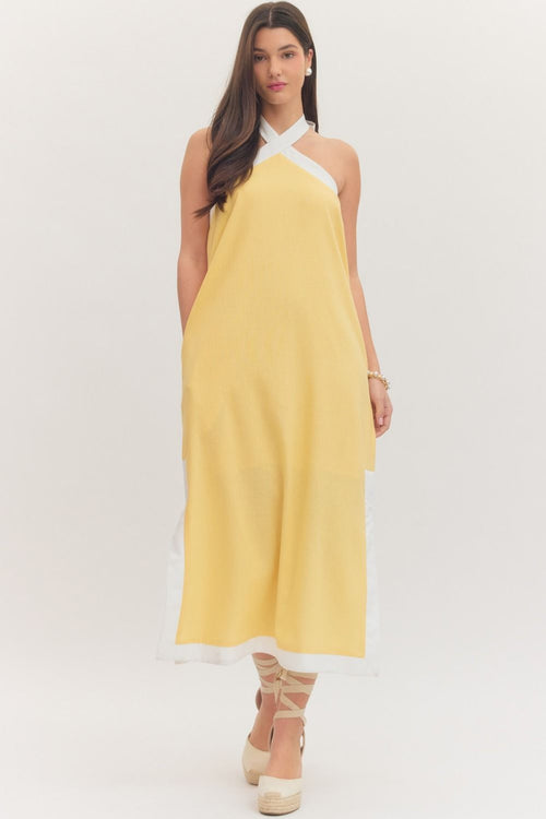 The Solara Contrast Halter Midi Dress