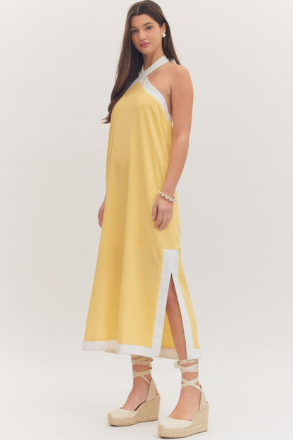 The Solara Contrast Halter Midi Dress