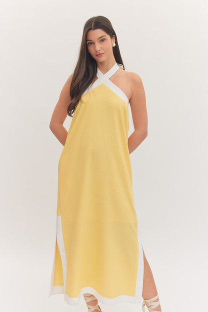 The Solara Contrast Halter Midi Dress