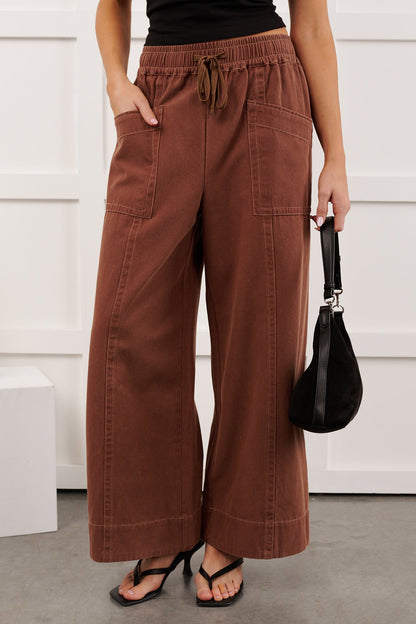 Hurley High Rise Wide Leg Mitto Shop Pants (Cocoa)