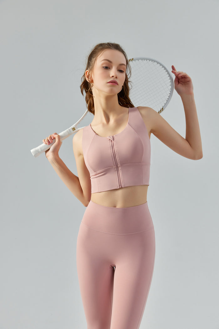 Front zipper U-shaped collar sports bra