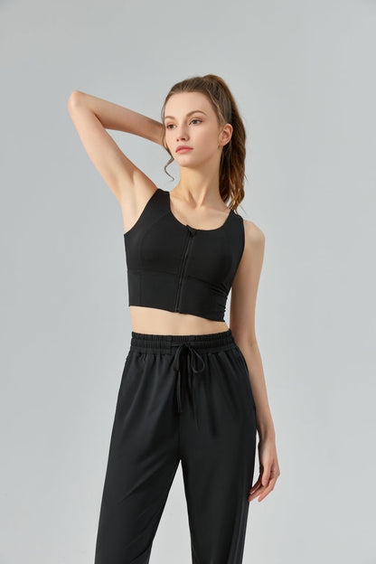 Front zipper U-shaped collar sports bra