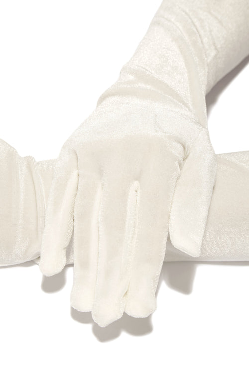 So Tempting Faux Velvet Gloves - White
