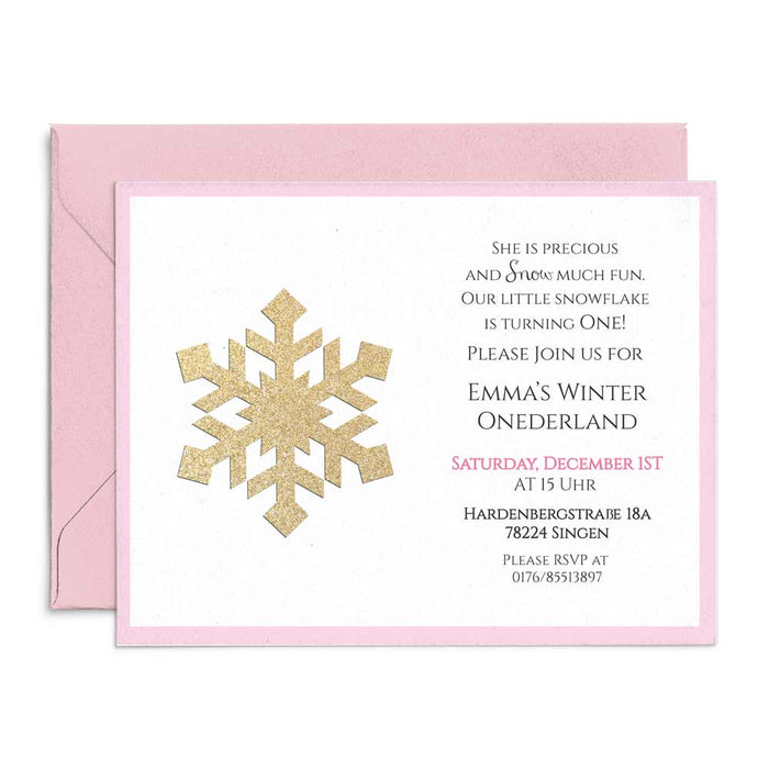 Gold Snowflake Winter Onederland First Birthday Invitation - XOXOKristen