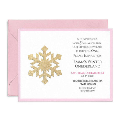 Gold Snowflake Winter Onederland First Birthday Invitation - XOXOKristen