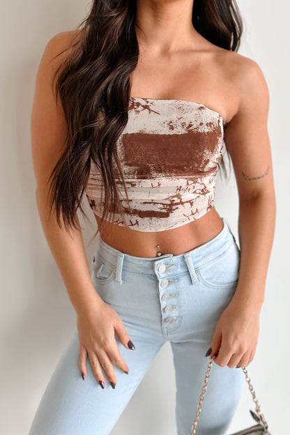 Makenna Printed Mesh Tube Top (Brown)