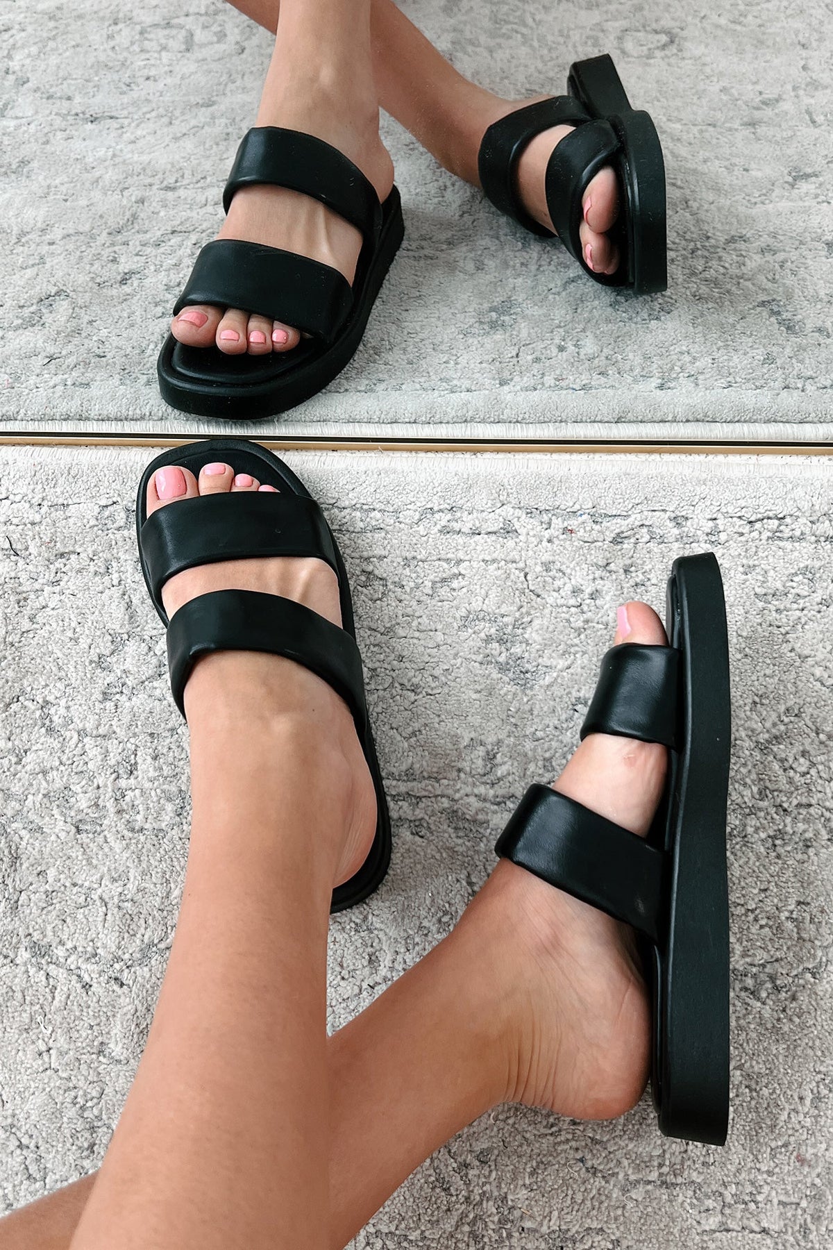 Hey Amigo Double Strap Platform Sandals (Black)