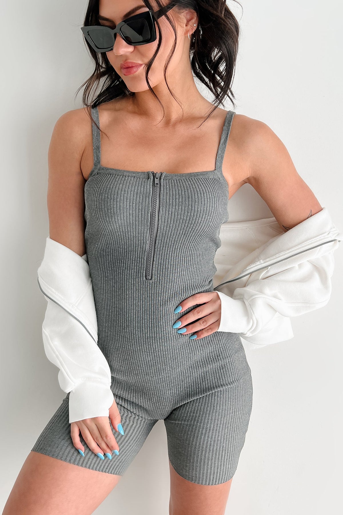 All Will Be Well Sleeveless Bodycon Romper (Grey)
