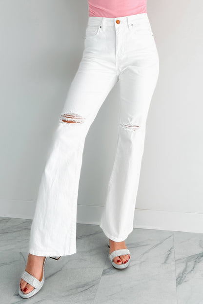 Maureen Special A High Rise Distressed Flare Jeans (White)