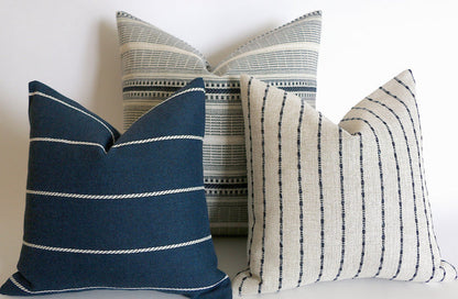 Indigo Farmhouse Collection: Navy Pillow Cover / Vintage Style Pillow Cover / Striped Performance Pillow Cover - Annabel Bleu