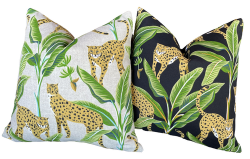 Indoor Outdoor Cheetah Pillow Cover in Black or Cream - Annabel Bleu