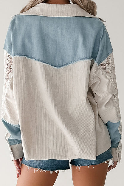 Bold Agenda Denim Corduroy Mix Shacket (Light Blue)