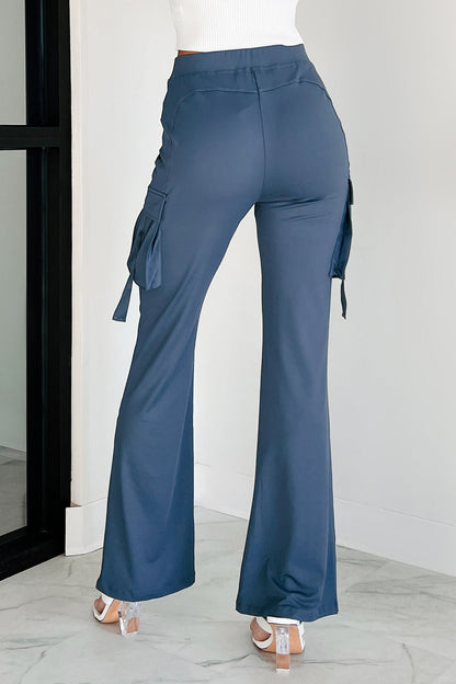 Easy Does It High Rise Cargo Bootcut Leggings (Blue)