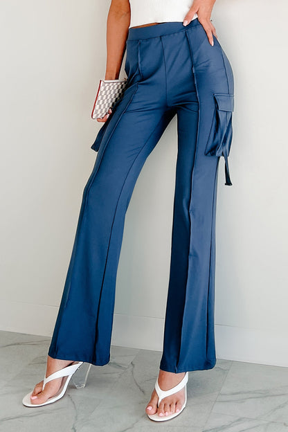 Easy Does It High Rise Cargo Bootcut Leggings (Blue)