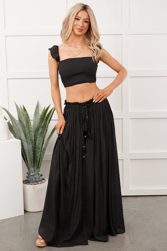 Easy Grace Crop Top & Maxi Skirt Set (Black)