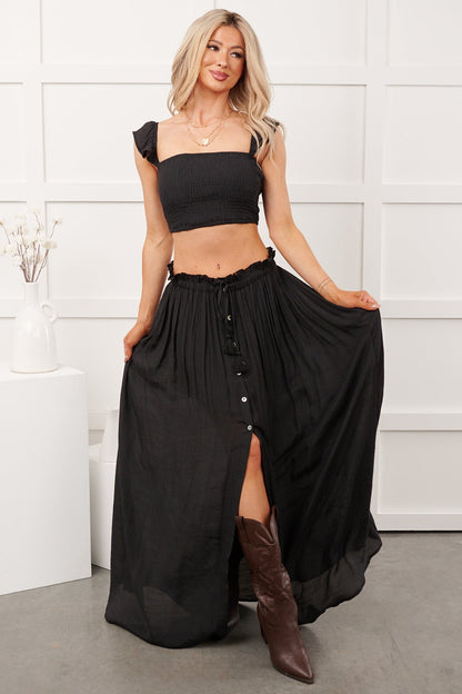 Easy Grace Crop Top & Maxi Skirt Set (Black)
