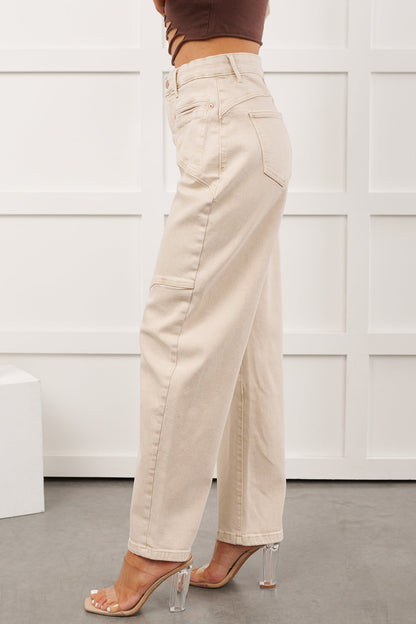 Jesper Western Saige Denim Barrel Jeans (Light Beige)