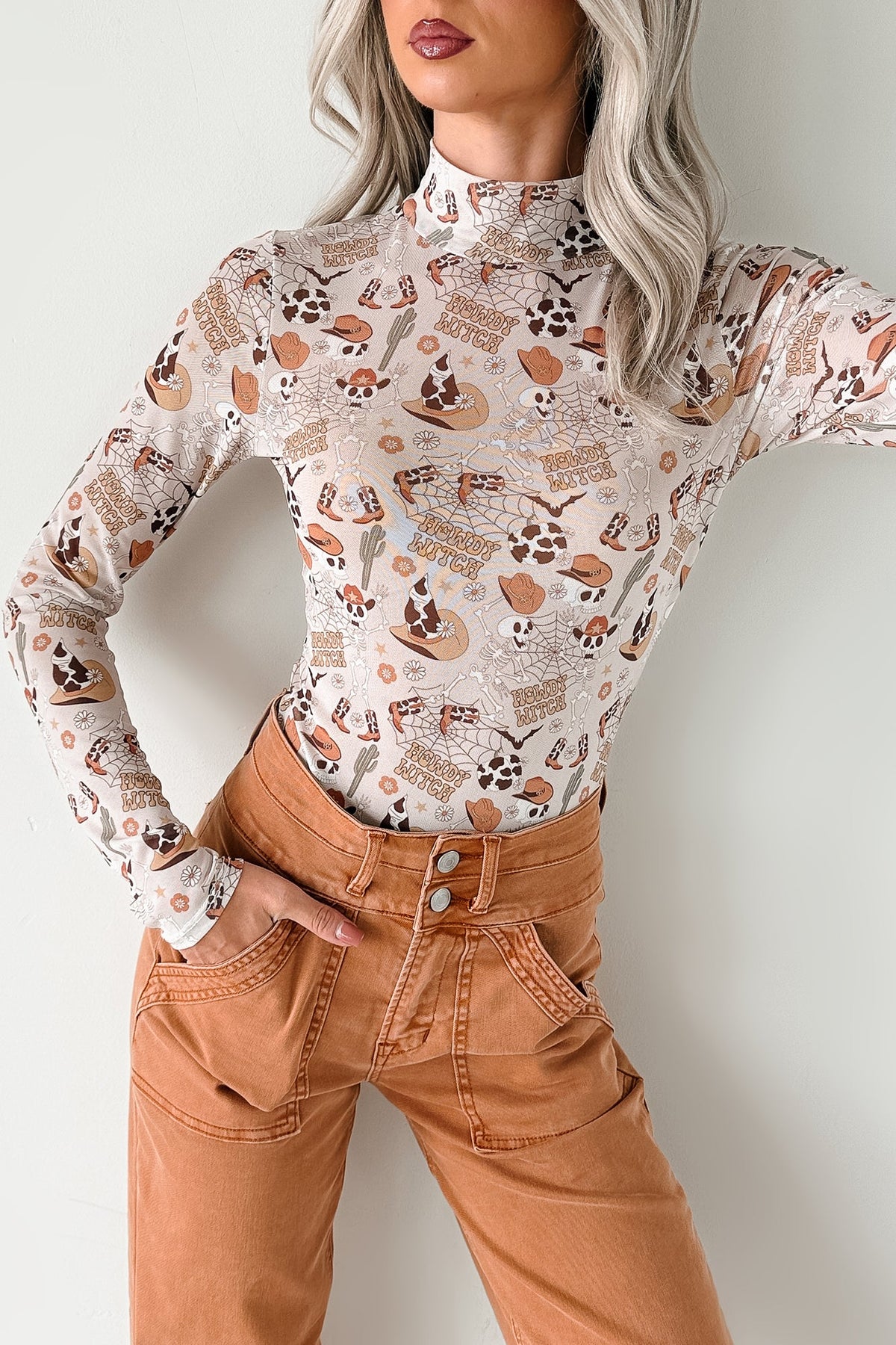"Howdy Witch" NM Original Mesh Mock Neck Bodysuit (Howdy Witch)