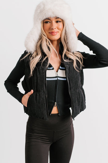 Deep Connections Corduroy Puffer Vest (Black)