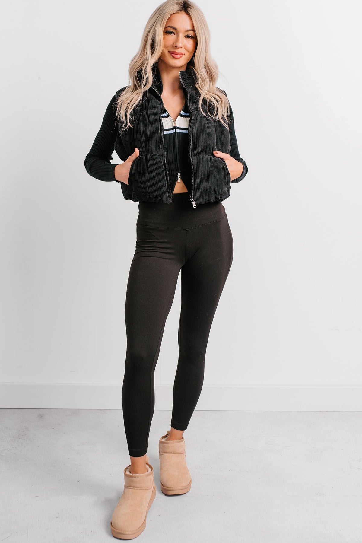 Deep Connections Corduroy Puffer Vest (Black)