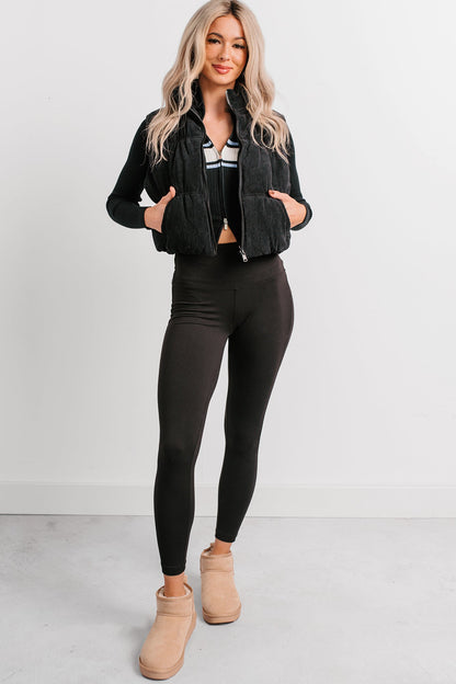 Deep Connections Corduroy Puffer Vest (Black)