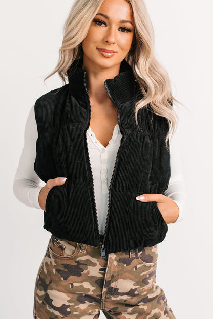 Deep Connections Corduroy Puffer Vest (Black)
