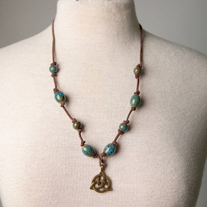 Jennifer's Unisex Leather and Ceramic Trinity Knot Necklace